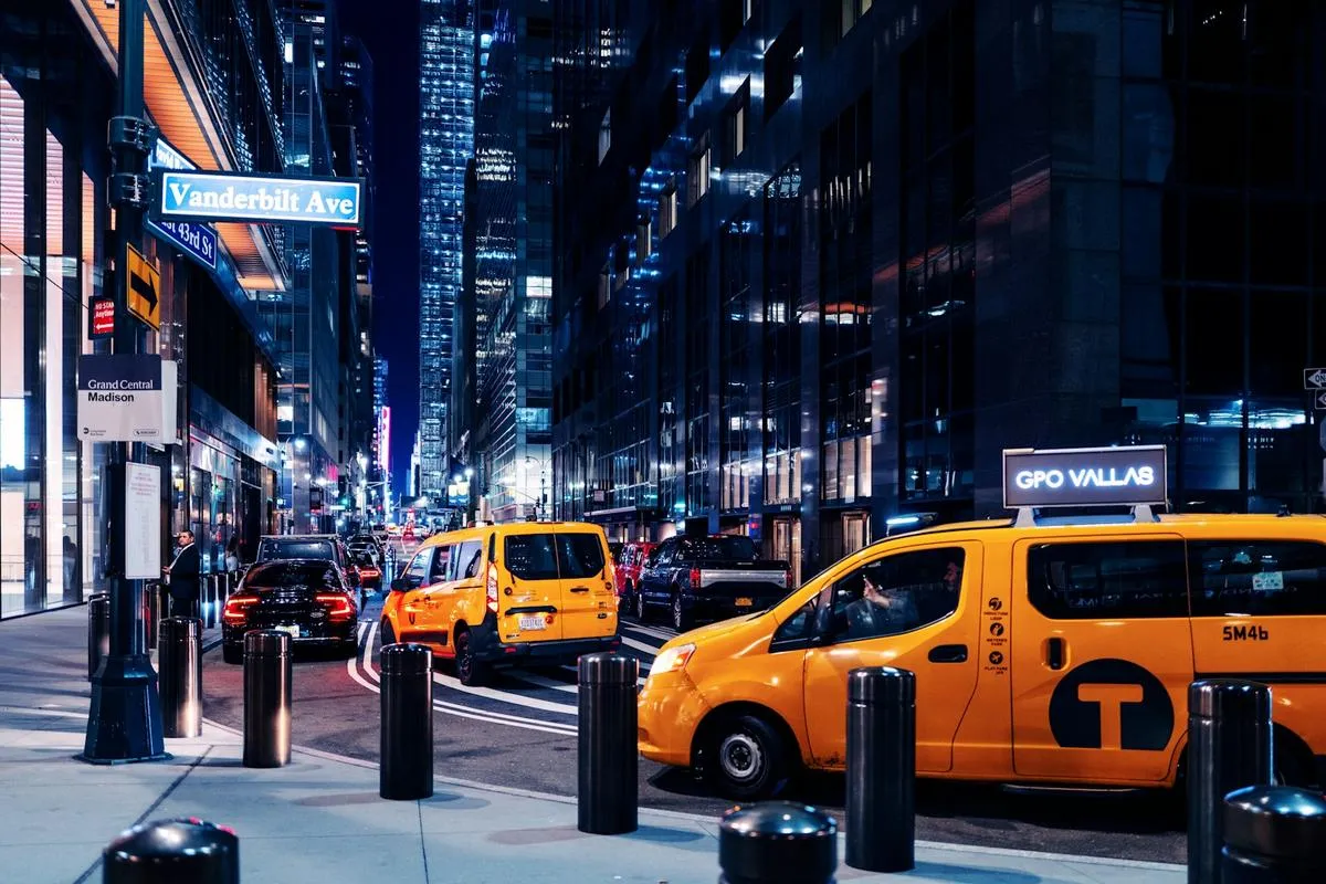 Autonomous vehicle driving on a busy city street
