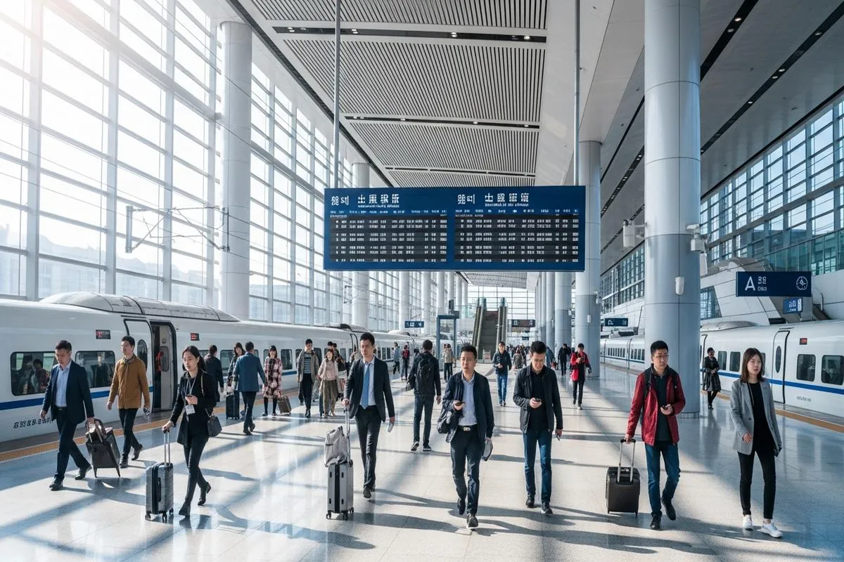 A modern high-speed train station in China, symbolizing organized infrastructure and forward progress.