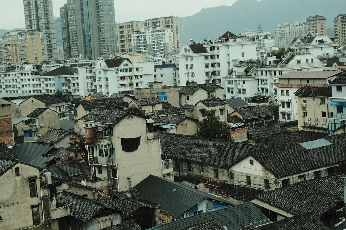 Aerial view of high-rise apartment buildings in a Chinese city