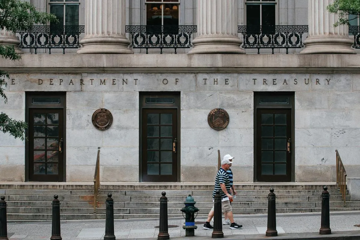Close up of the US Treasury building in Washington DC