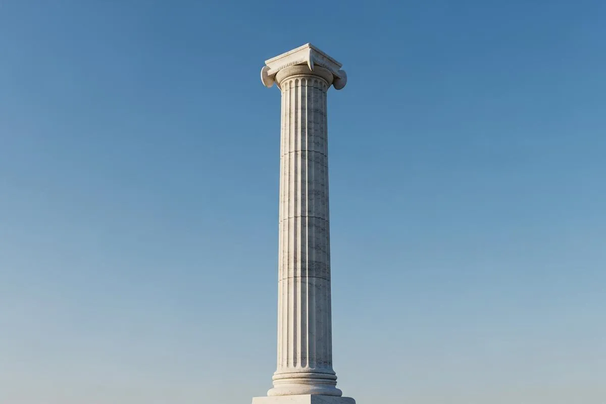 A classical Doric column standing tall against a clear sky, representing institutional stability.