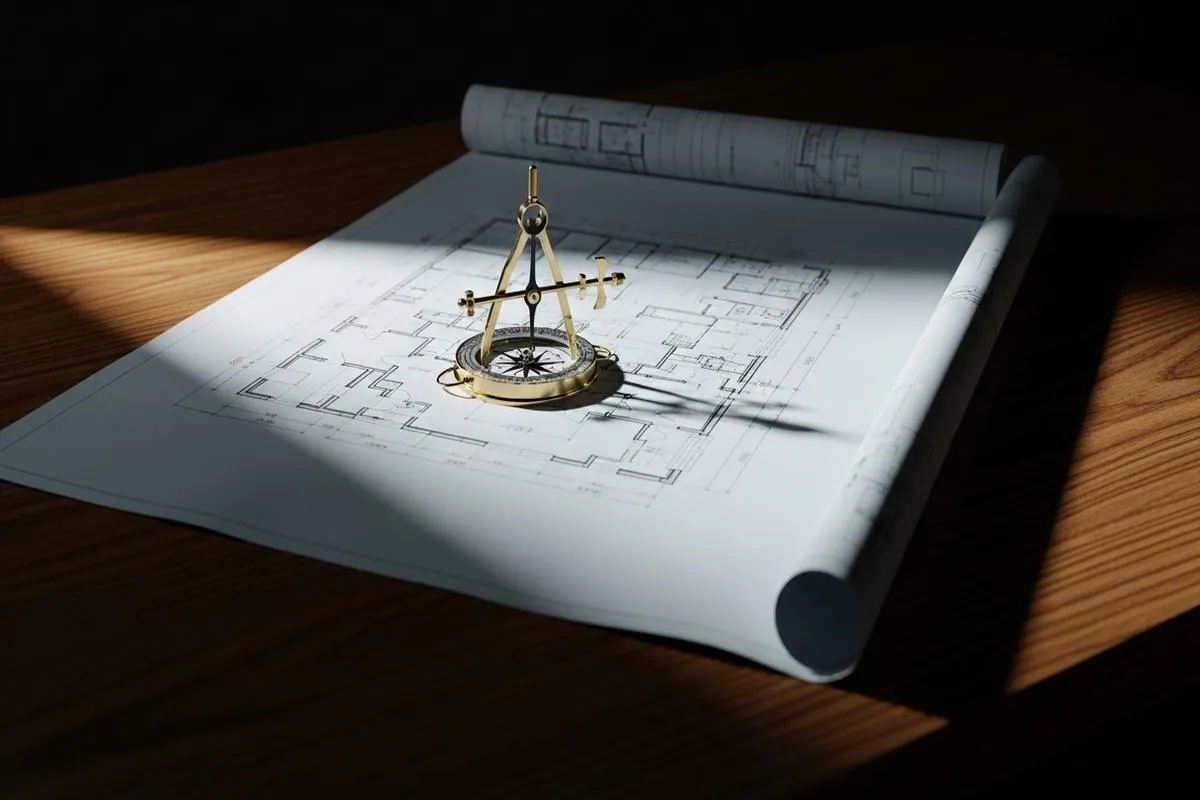 A brass compass on an architectural blueprint, symbolizing the need for strategic direction over mere technical execution.