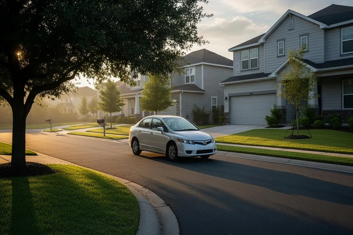 A modern sedan parked in a sunlit suburban driveway, representing the high cost of car ownership.
